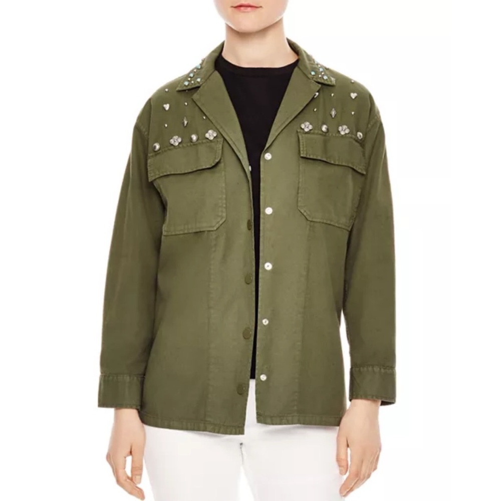 NWOT Sandro Karouna Studded Military-Style Jacket Army Olive Green SZ 34 US XS